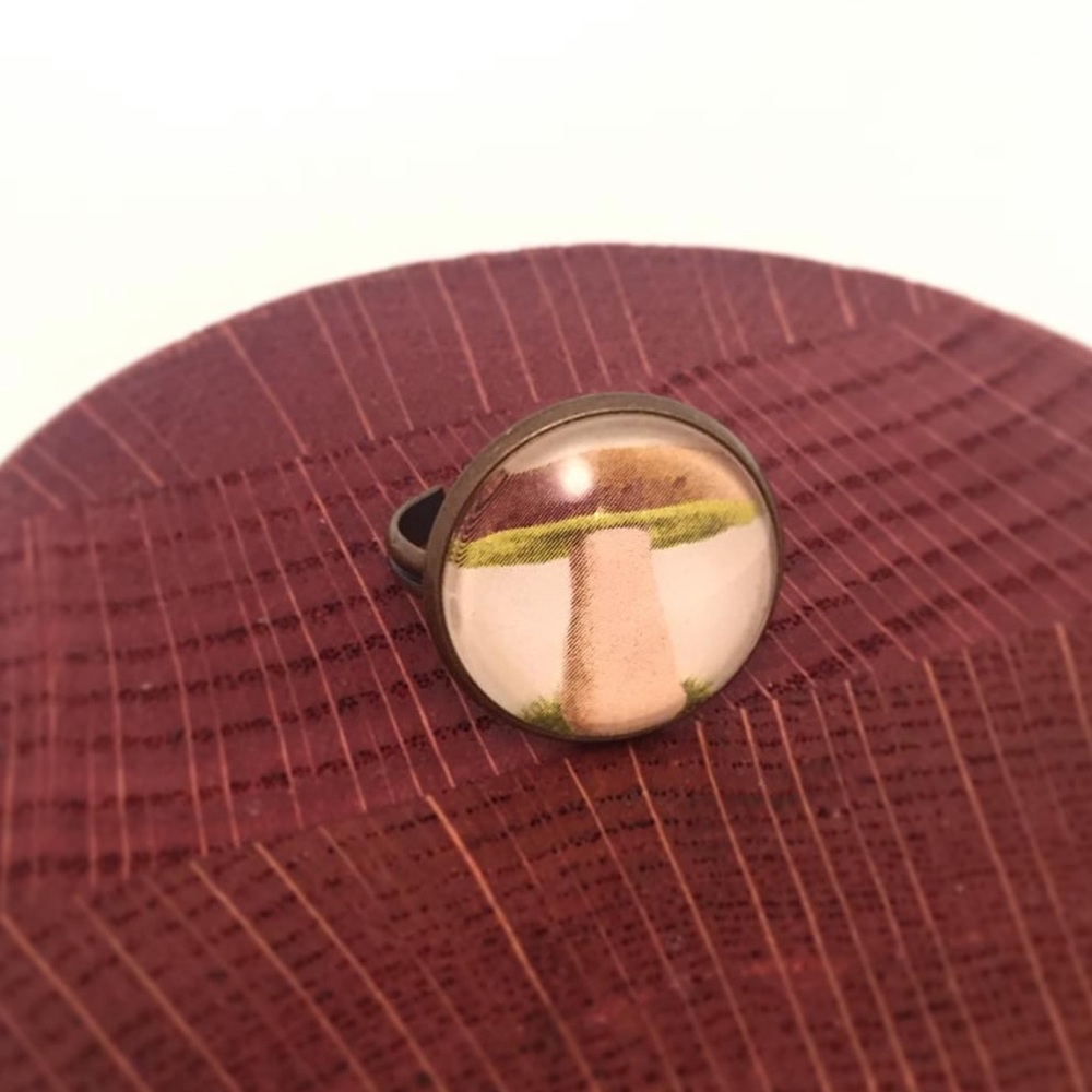 Handmade Adjustable Cabochon Mushroom Ring